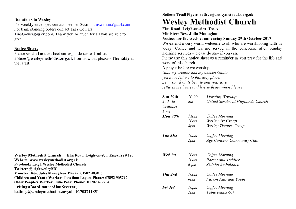 WESLEY Methodlst CHURCH, ELM ROAD, LEIGH-ON-SEA, ESSEX