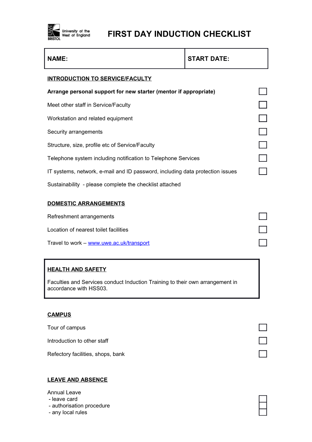 UWE and Sustainability - Staff Induction