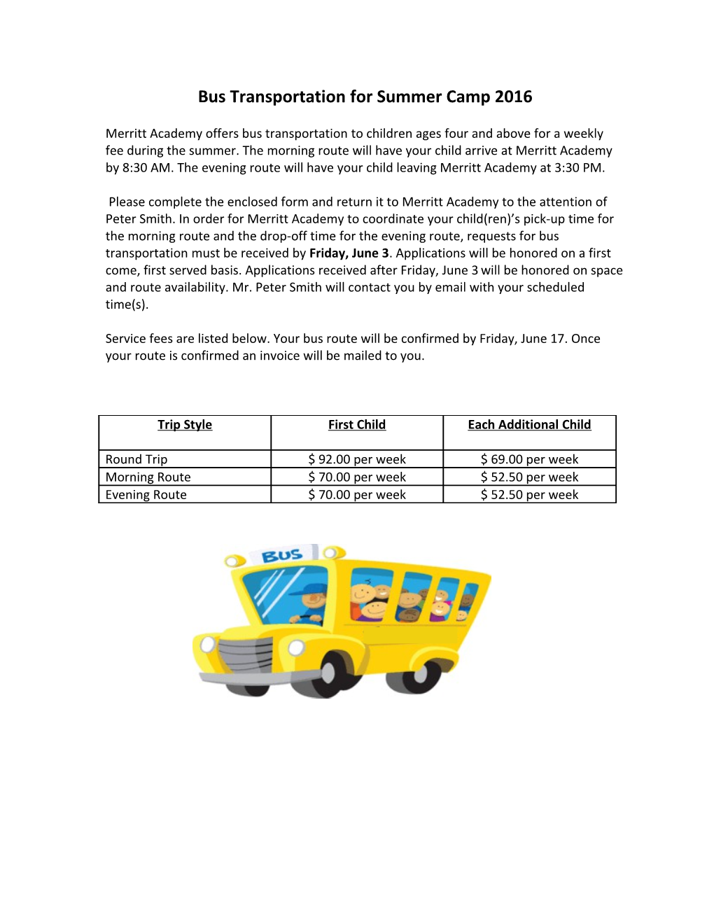 Bus Transportation for Summer Camp 2016