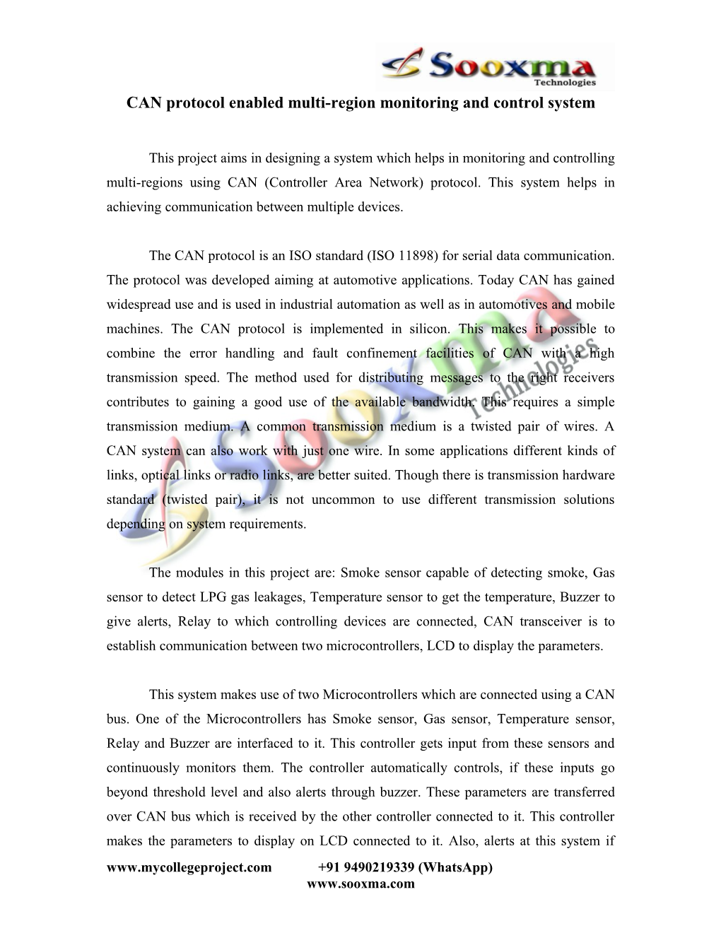 CAN Protocol Enabled Multi-Region Monitoring and Control System