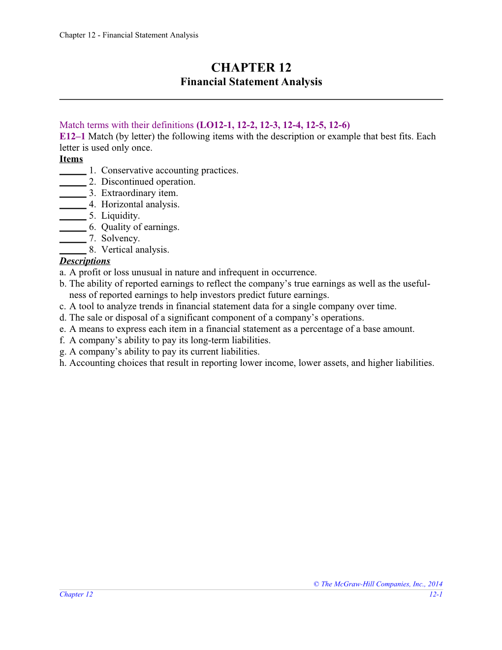 Chapter 12 -Financial Statement Analysis