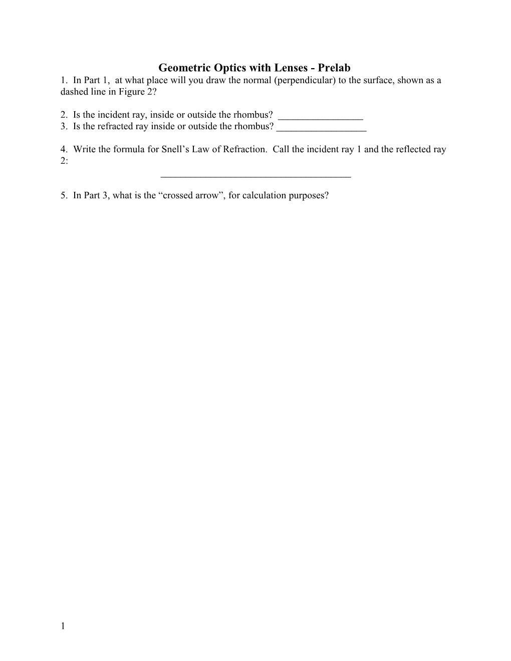 Geometric Optics with Lenses - Prelab