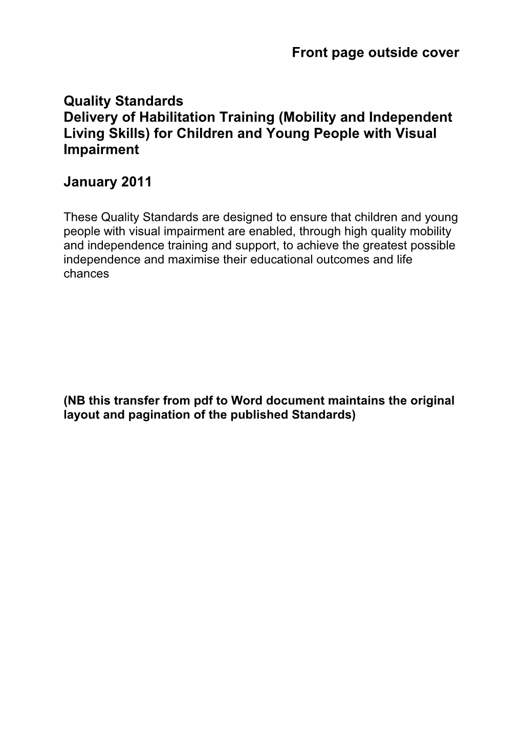 Quality Standards for Habilitation Work with Children and Young People