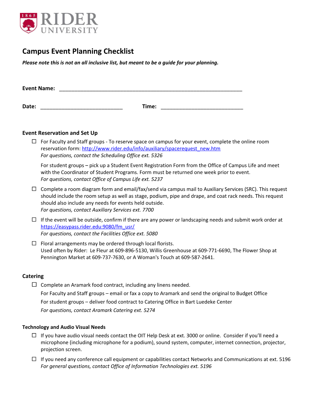 Campus Event Planning Checklist