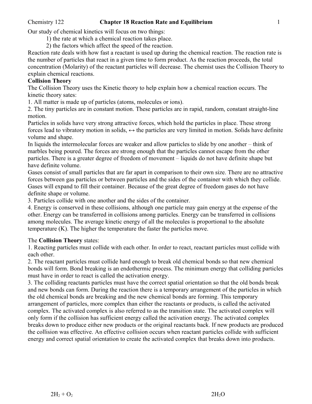 Chemistry 122 Chapter 18 Reaction Rate and Equilibrium 1