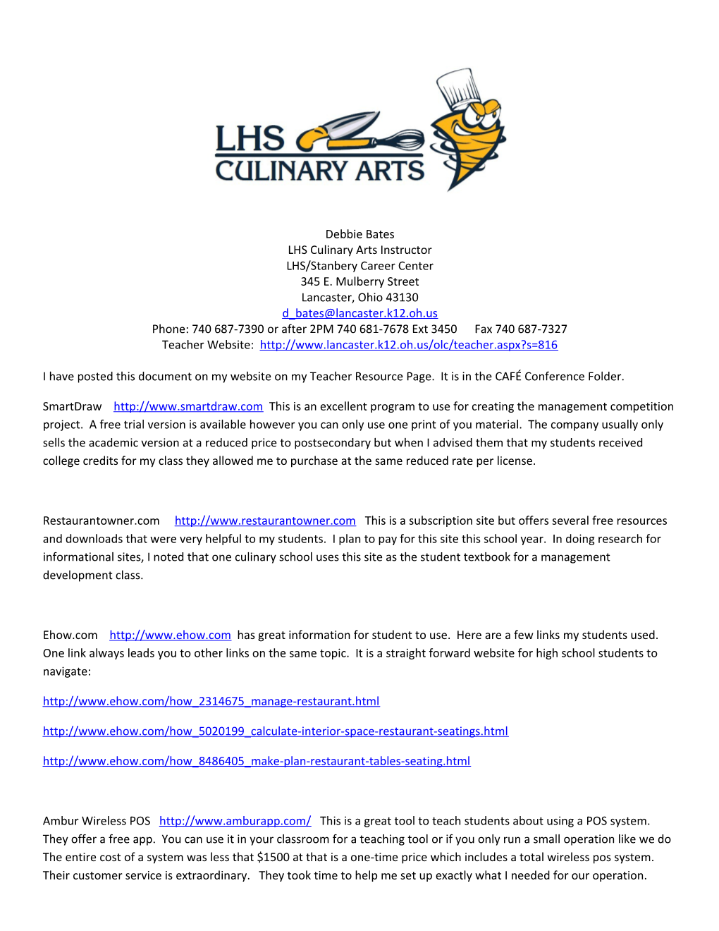 LHS Culinary Arts Instructor