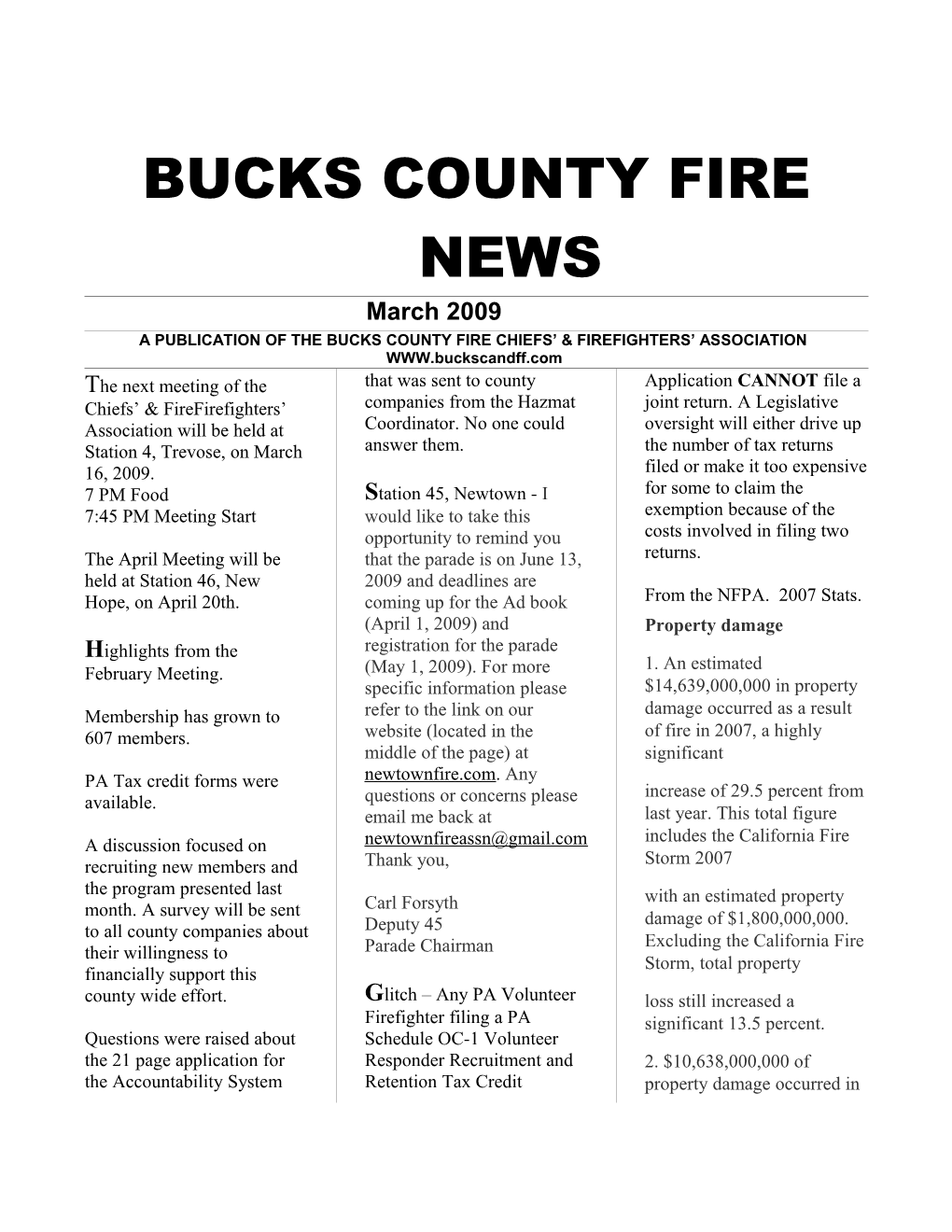 Bucks County Fire News