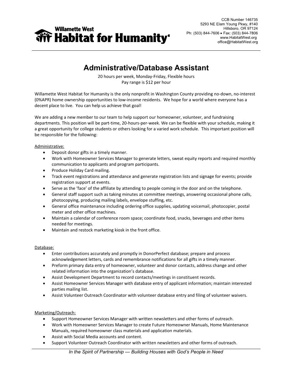 Administrative/Database Assistant