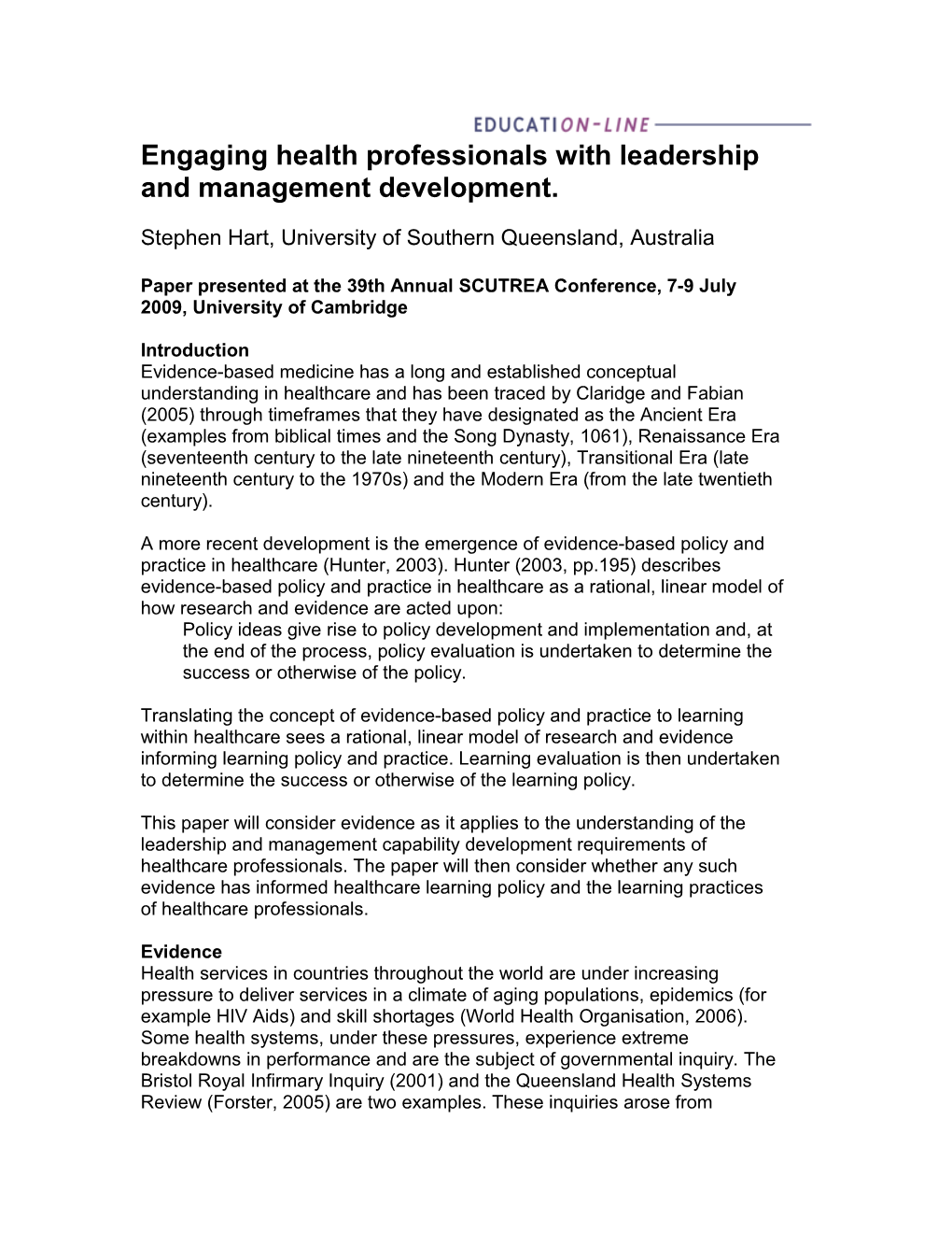 Engaging Health Professionals with Leadership and Management Development