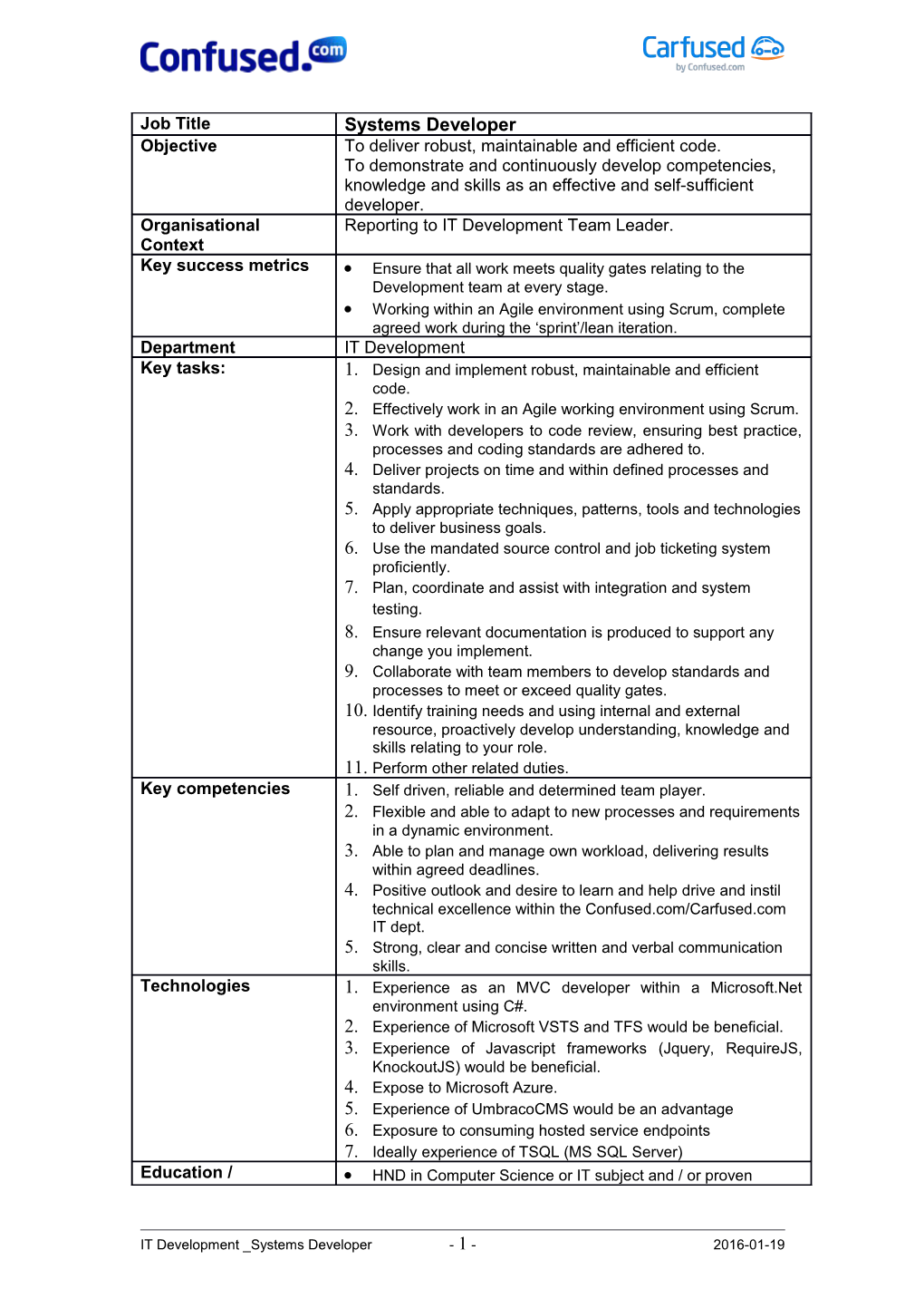 IT Development Systems Developer - 1 - 2016-01-19