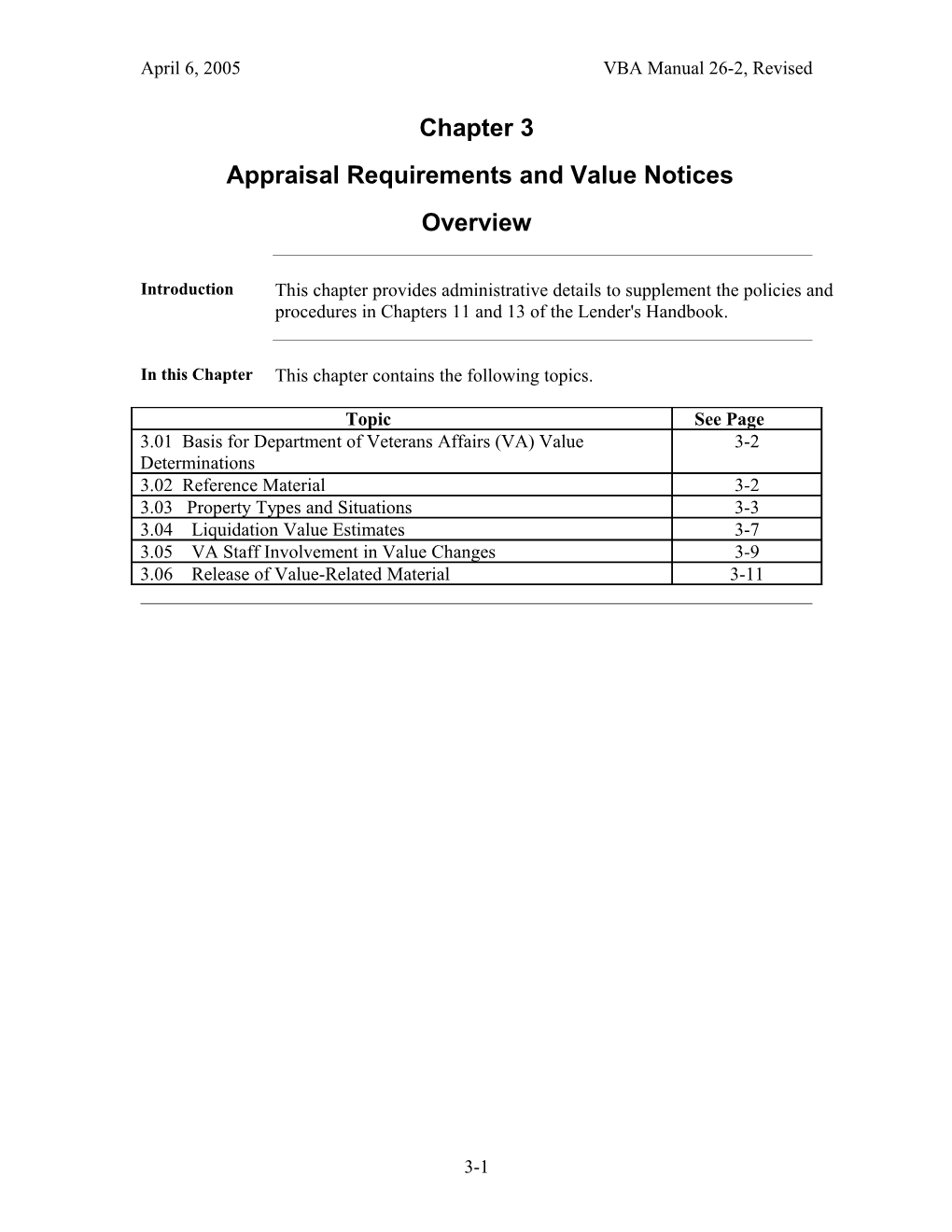 Appraisal Requirements and Value Notices