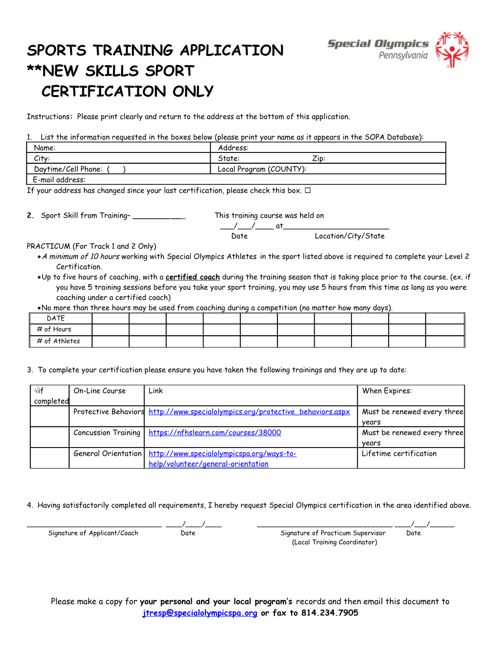 Application for Sports Training Certification s2