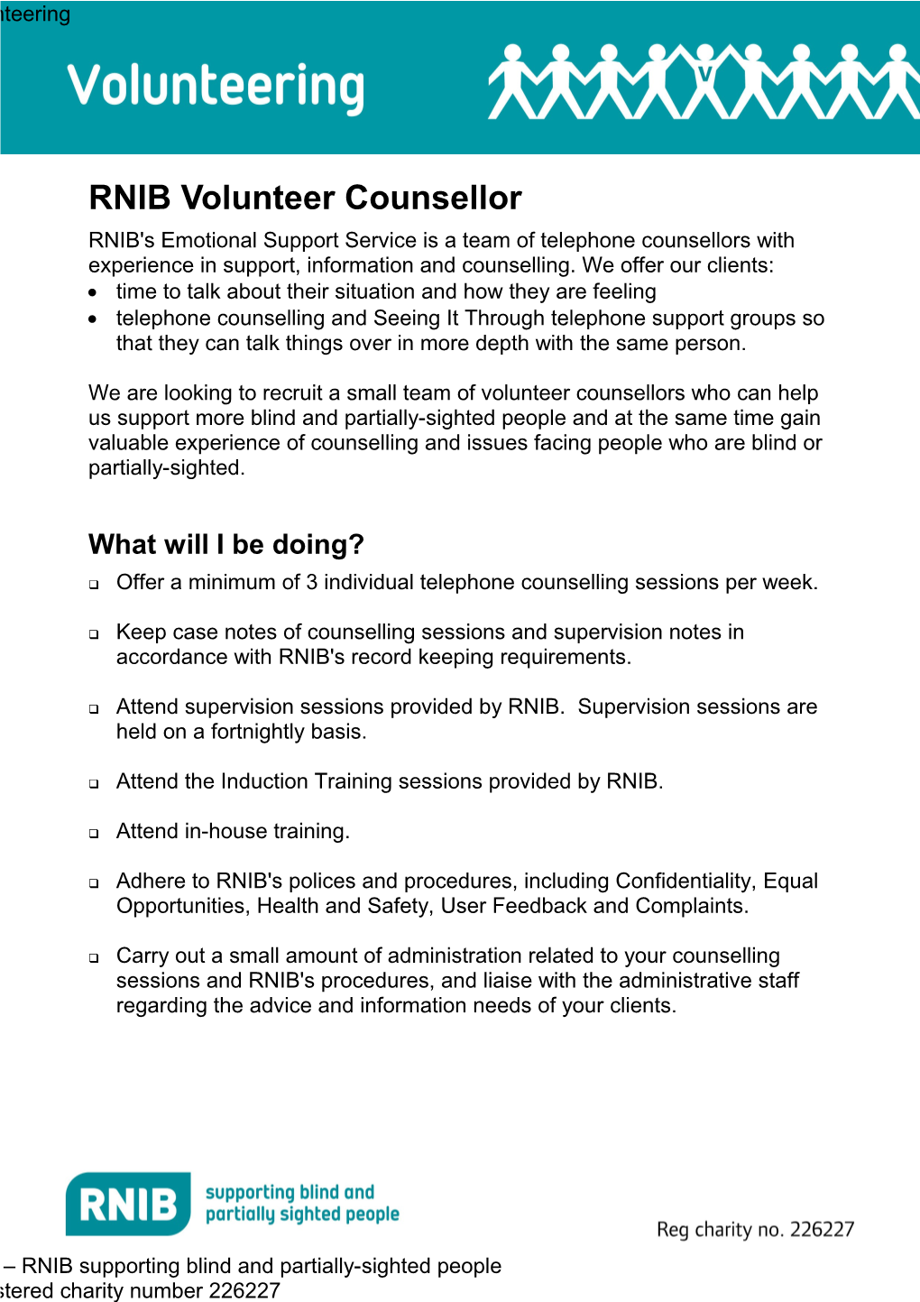 RNIB Volunteer Counsellor