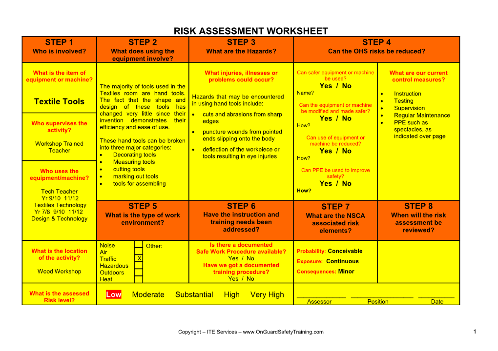 Risk Assessment Worksheet s2