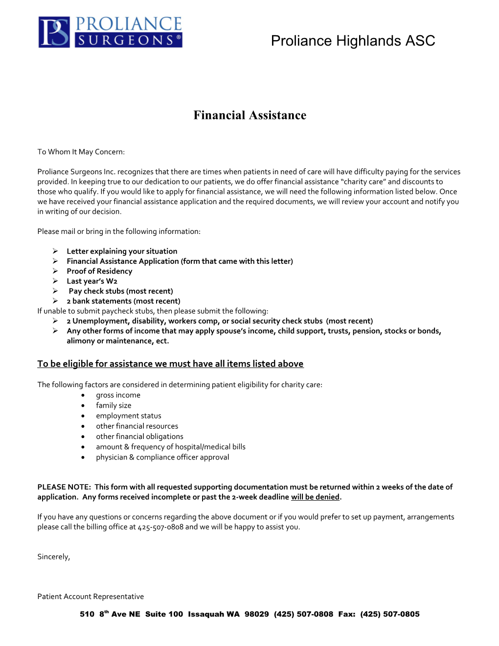 Financial Assistance