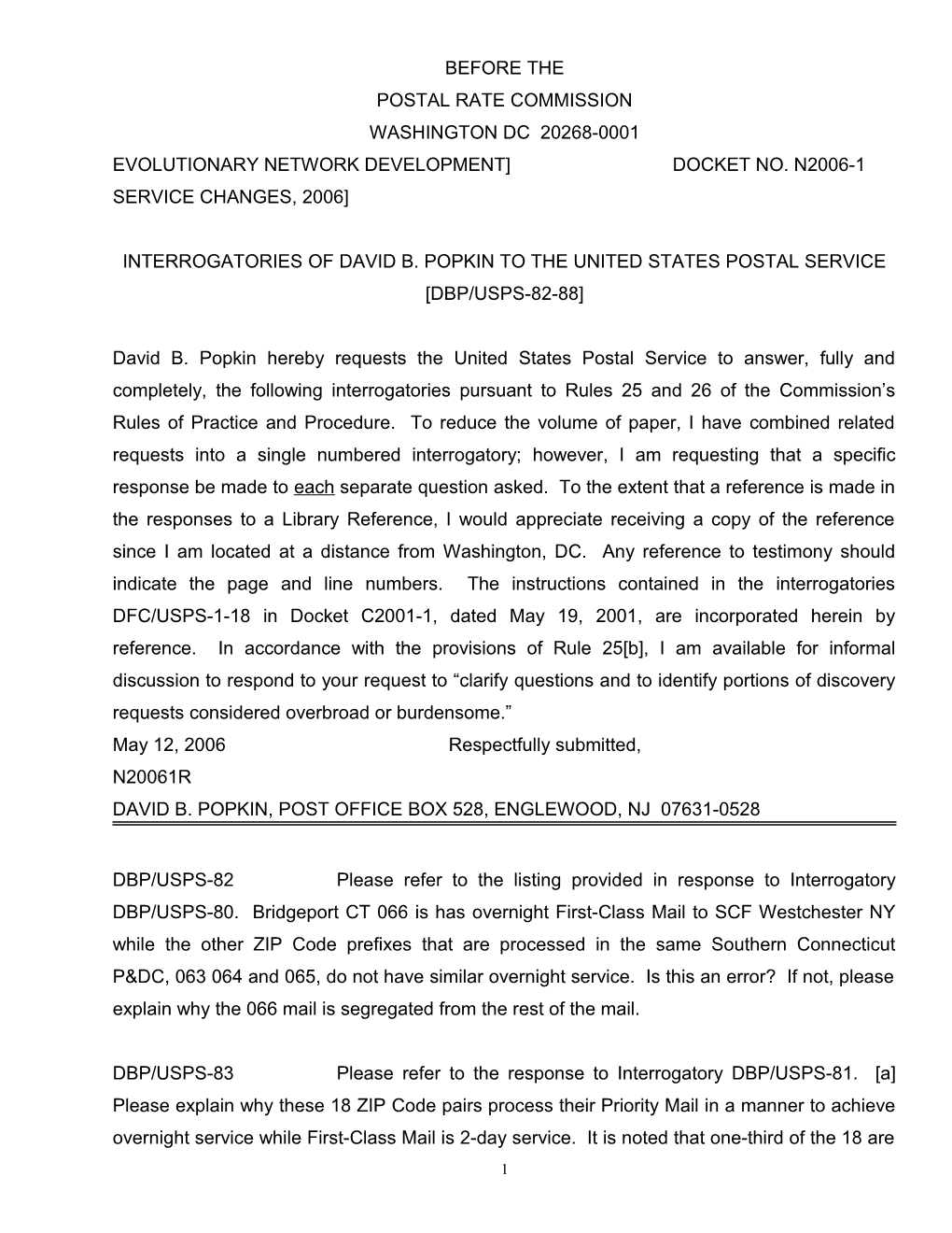 Evolutionary Network Development Docket No. N2006-1