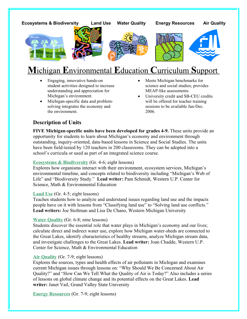 Michigan Environmental Education Curriculum Support