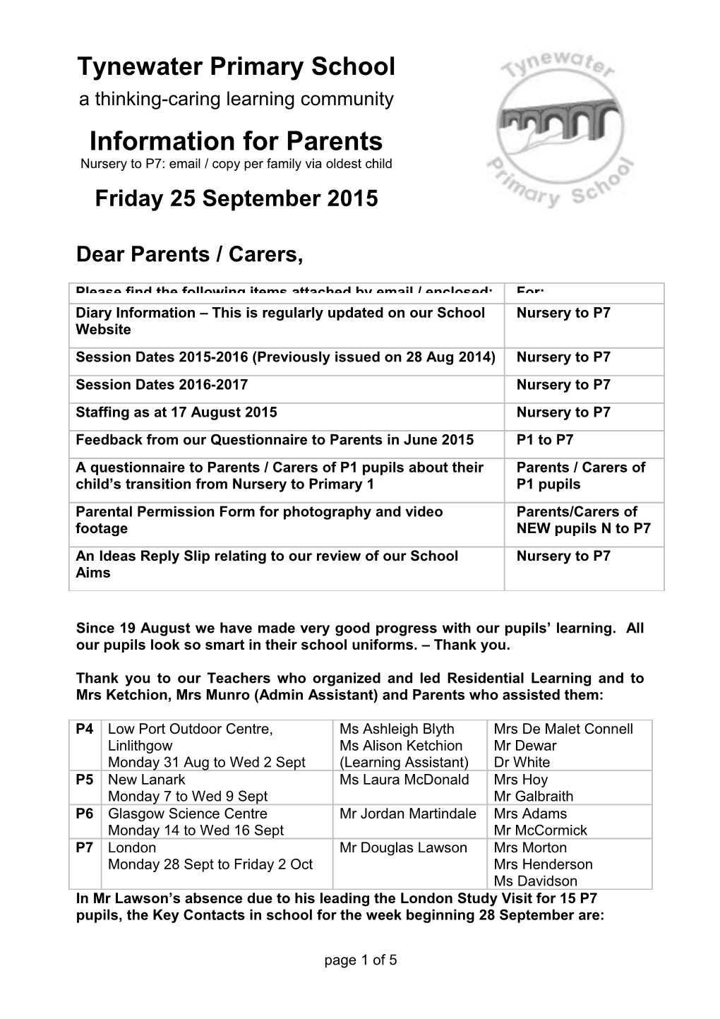 Please Find Enclosed Our Nursery to P7 Diary