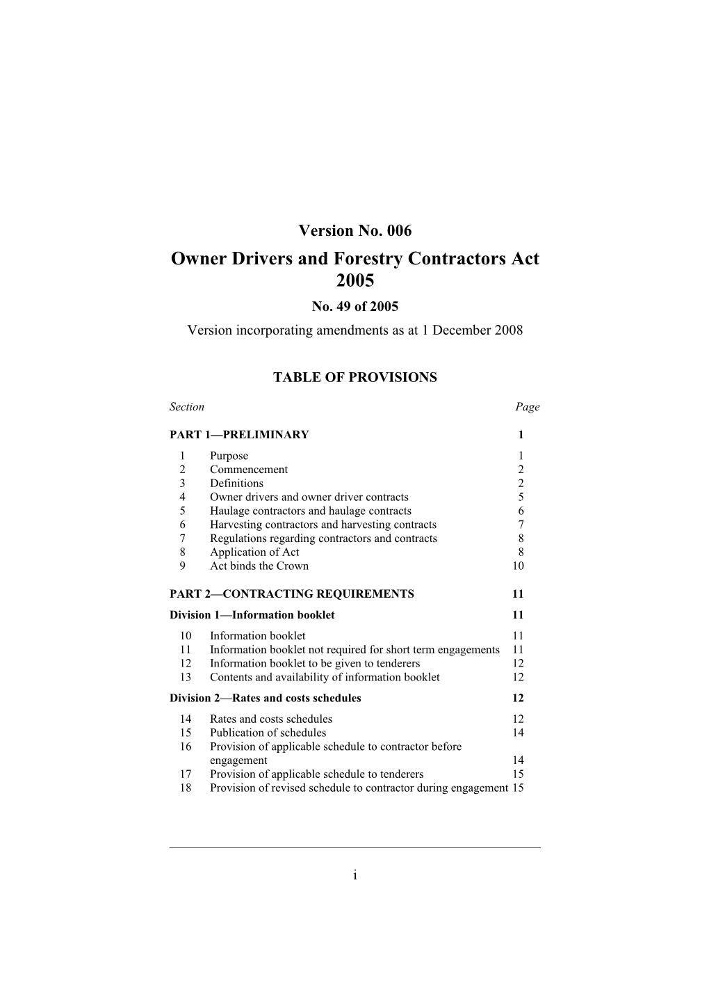Owner Drivers and Forestry Contractors Act 2005