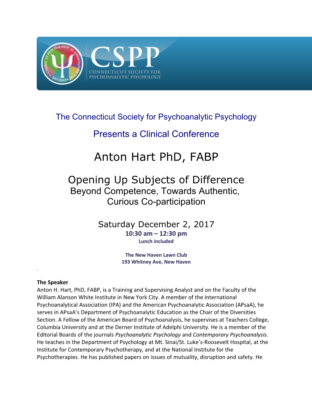 The Connecticut Society for Psychoanalytic Psychology