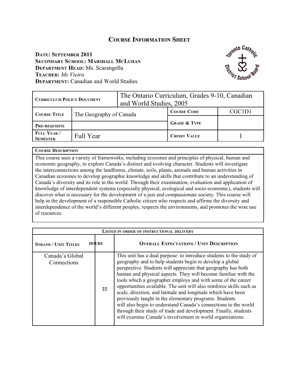 Course Information Sheet s6