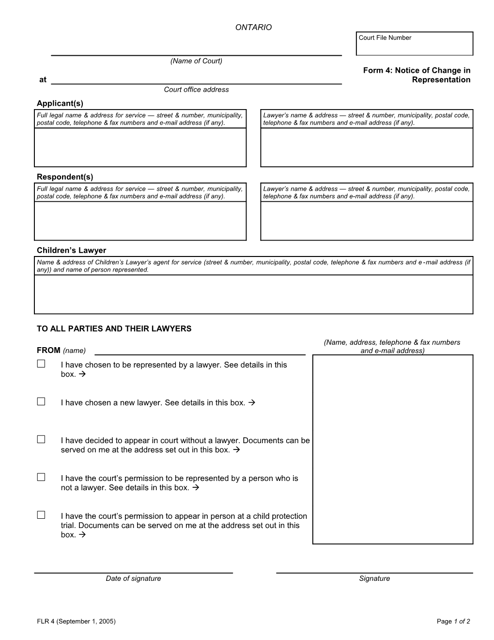Form 4 Notice in Change of Representation