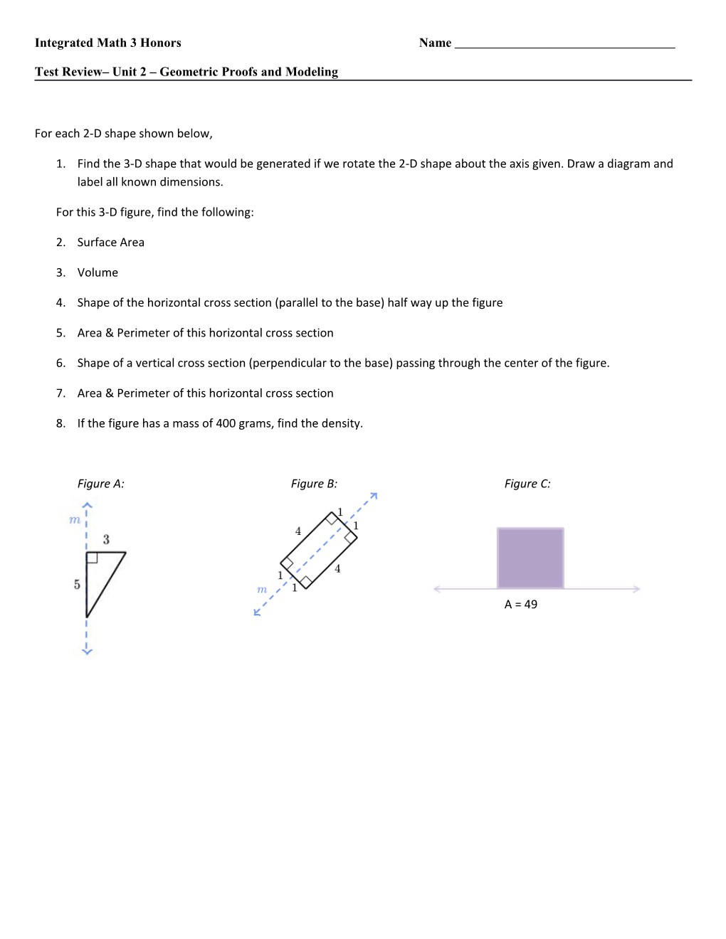 Test Review Unit 2 Geometric Proofs and Modeling