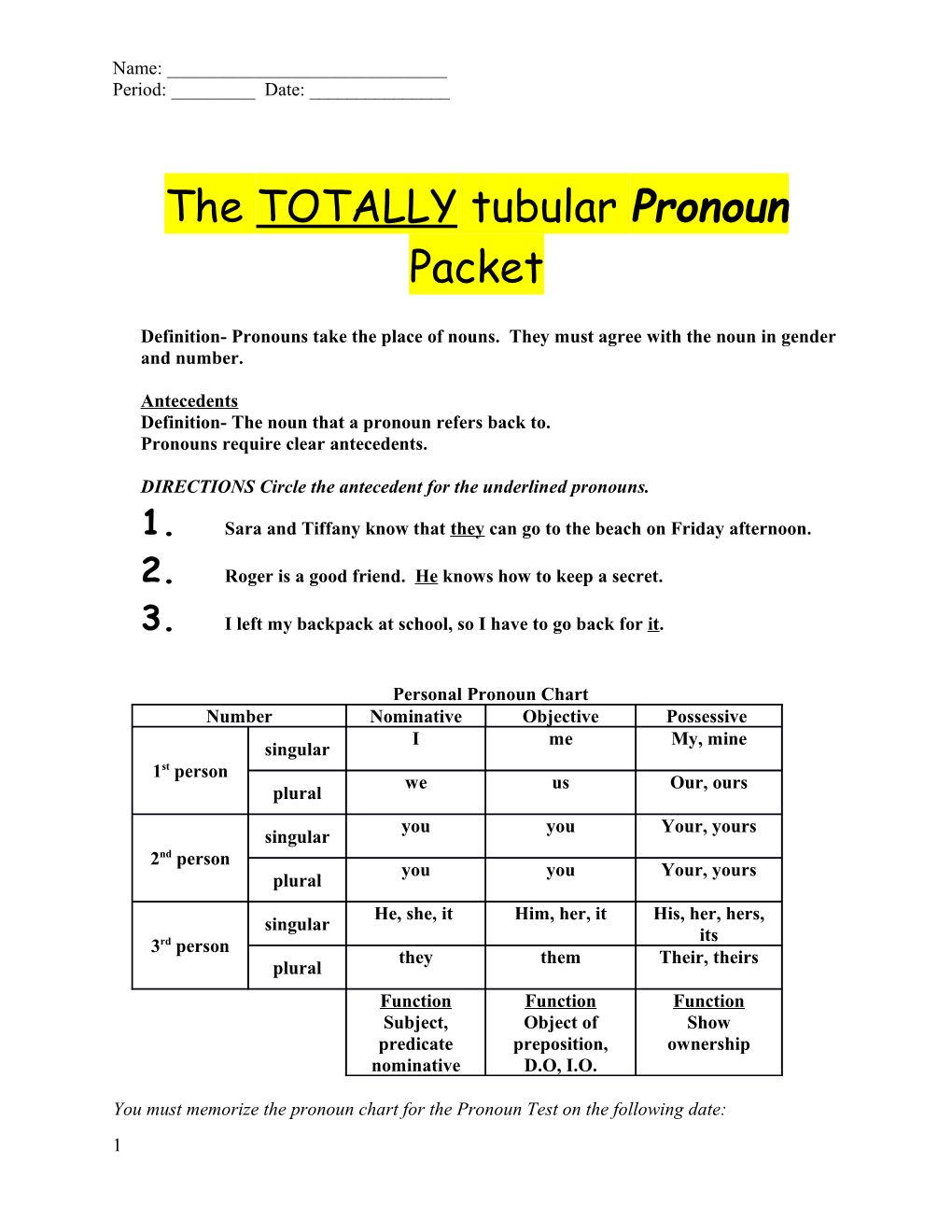 The TOTALLY Tubular Pronoun Packet