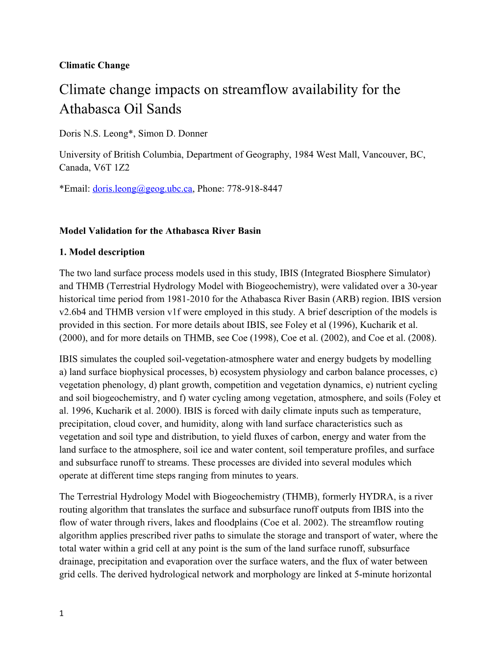 Climate Change Impacts on Streamflow Availability for the Athabasca Oil Sands