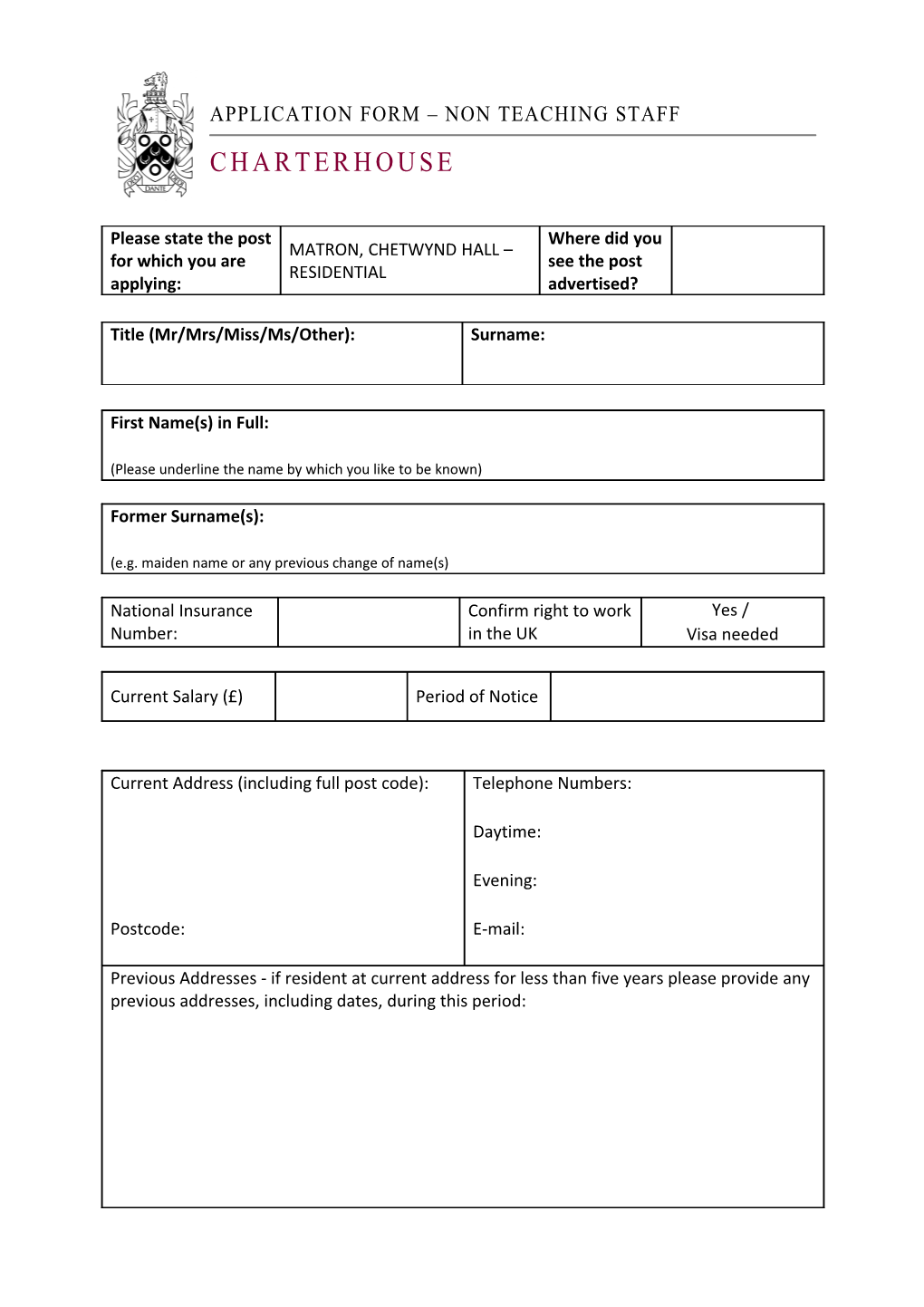 Application for the Post Of s7
