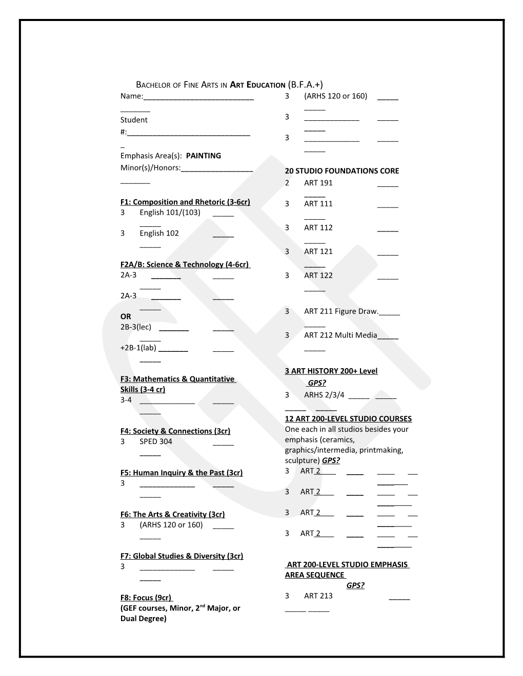 Art Education Program Bachelor of Fine Arts with Certification (B s1