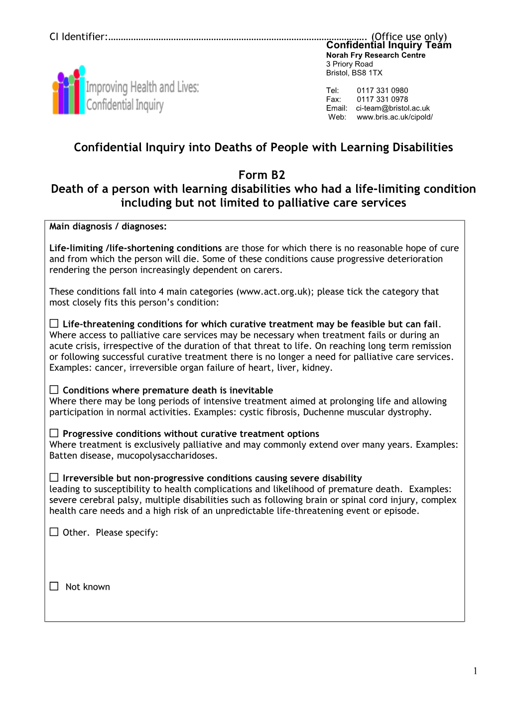 Confidential Inquiry Into Deaths Ofpeople with Learning Disabilities