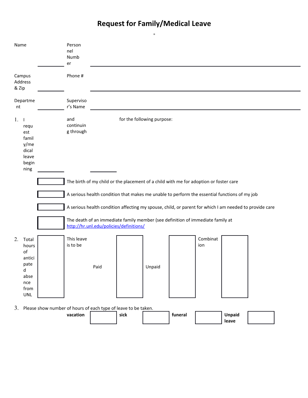 Request for Family/Medical Leave