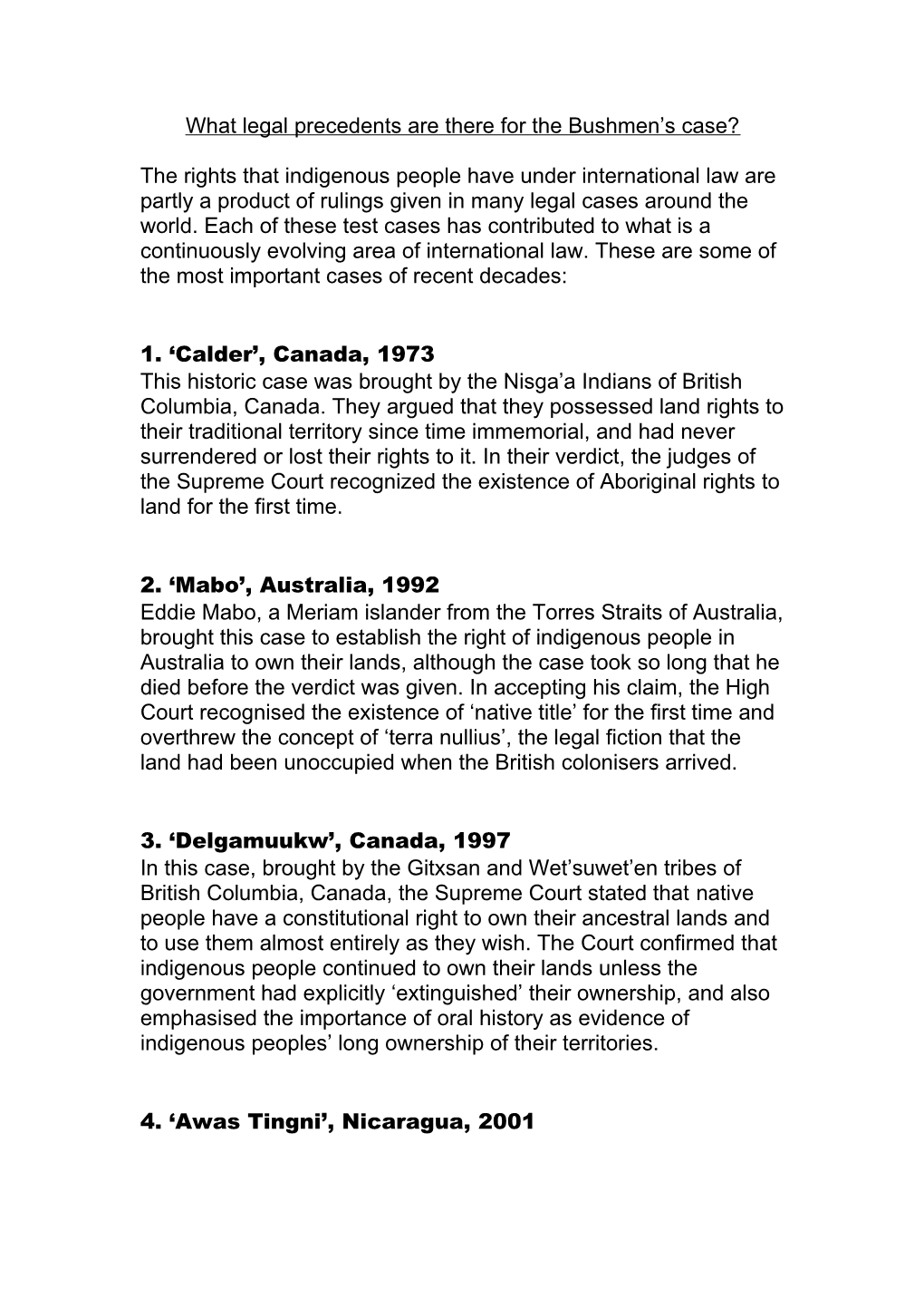 Examples Of Landmark Court Cases Concerning Indigenous Peoples’ Claims To Their Traditional Territories