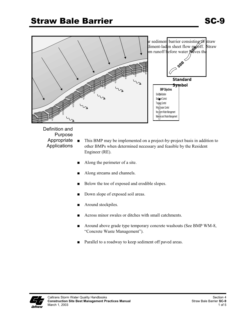 Construction Site Best Management Practices Manual Straw Bale Barrier SC-9
