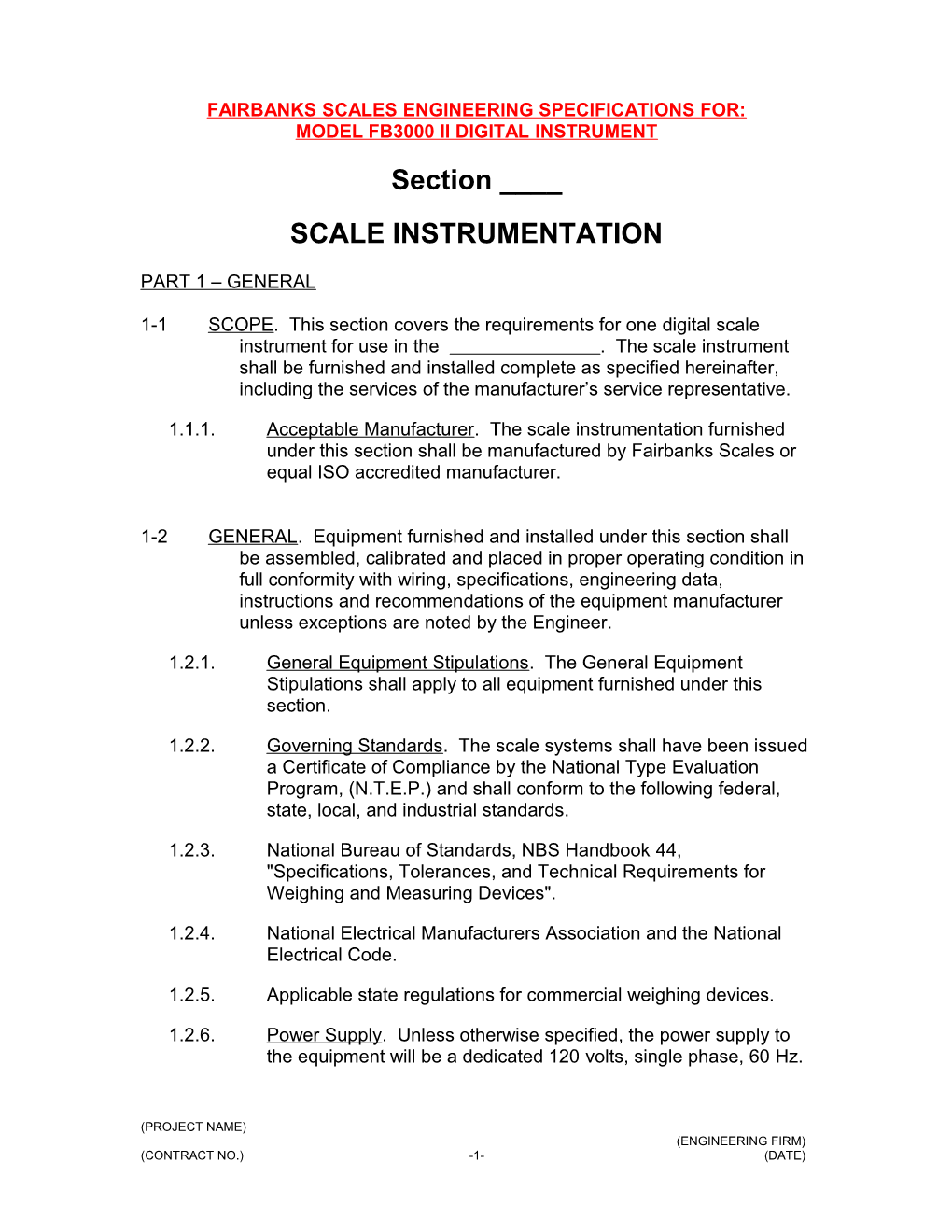 FB3000 II Engineering Specifications