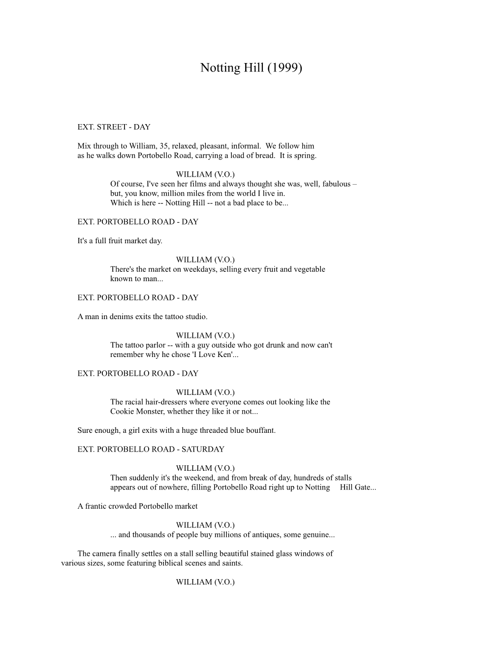 Notting Hill Script