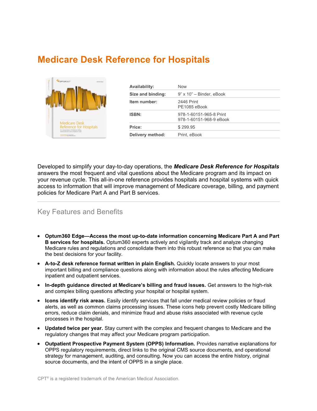 Medicare Desk Reference for Hospitals