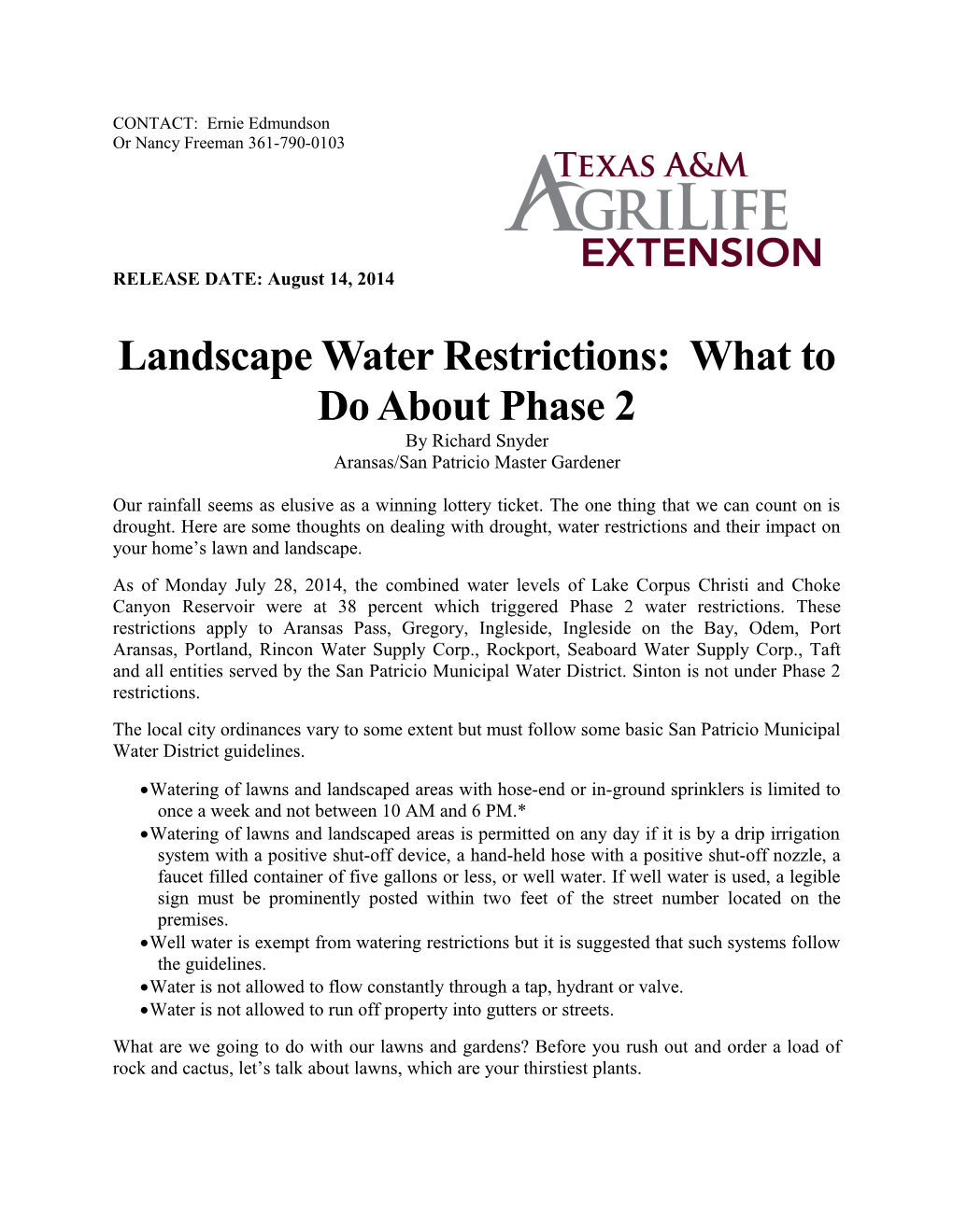 Landscape Water Restrictions: What to Do About Phase 2