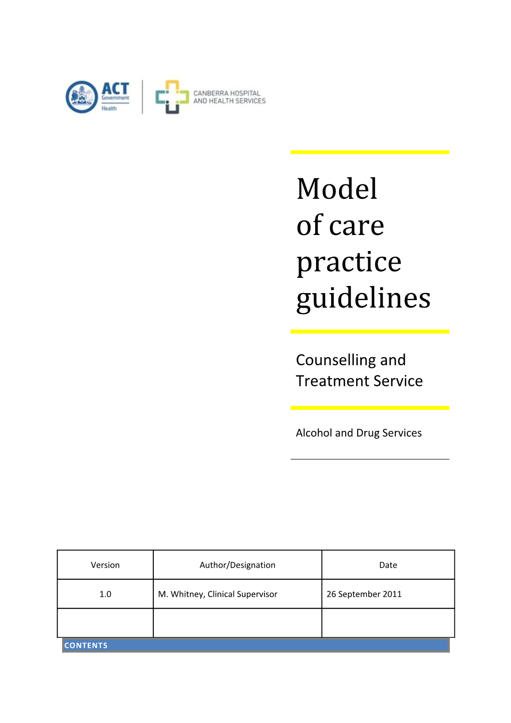 ADS Counselling and Treatment Team - Model of Care Practice Guidelines