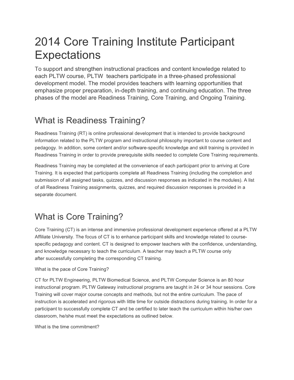 2014 Core Training Institute Participant Expectations