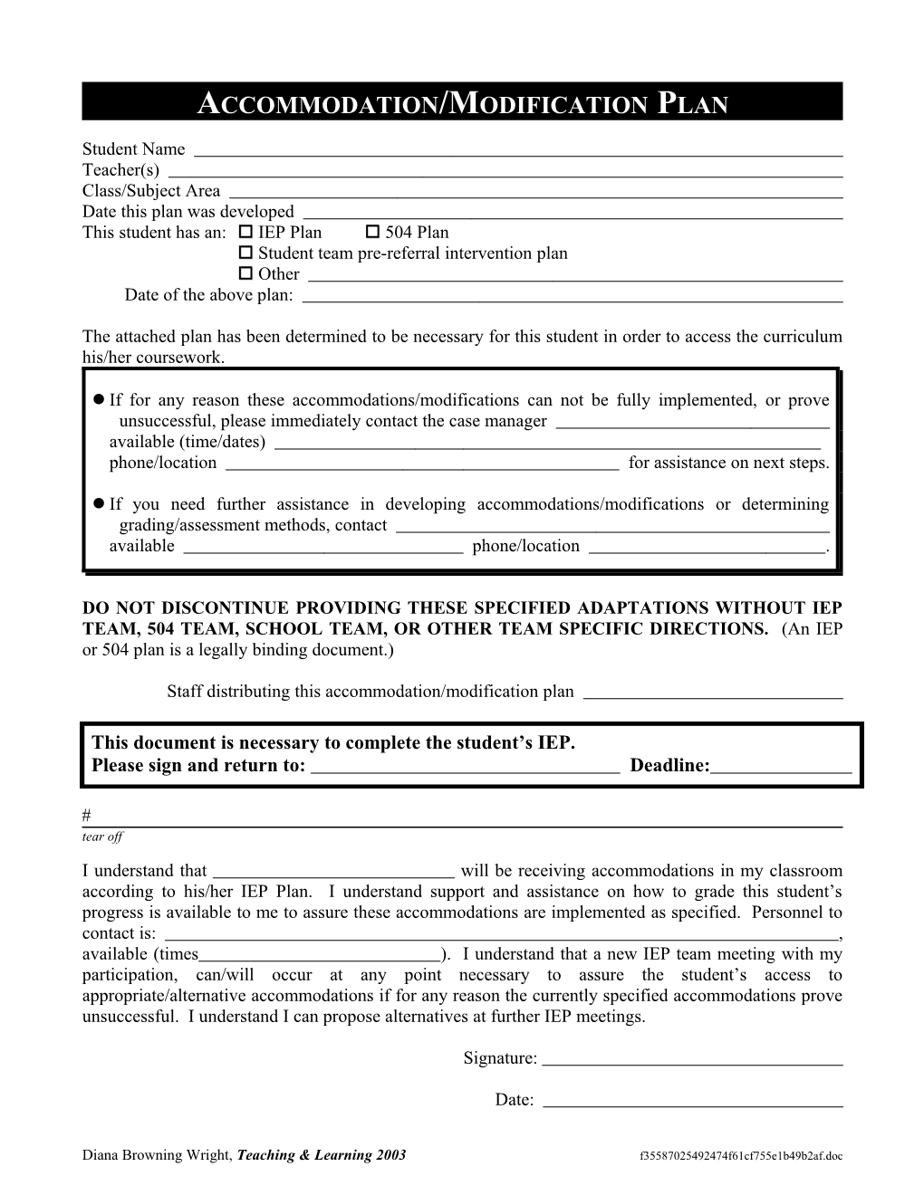 Accommodation/Modification Plan