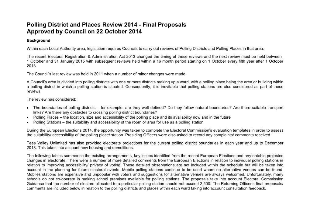 Polling District and Places Review 2014 - Final Proposals
