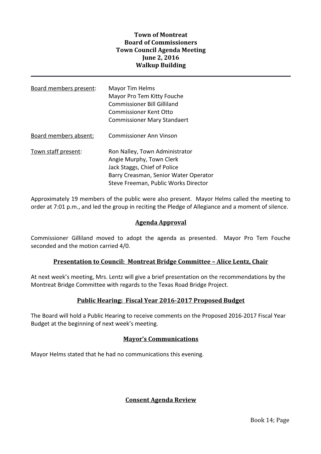 Town Council Agenda Meeting