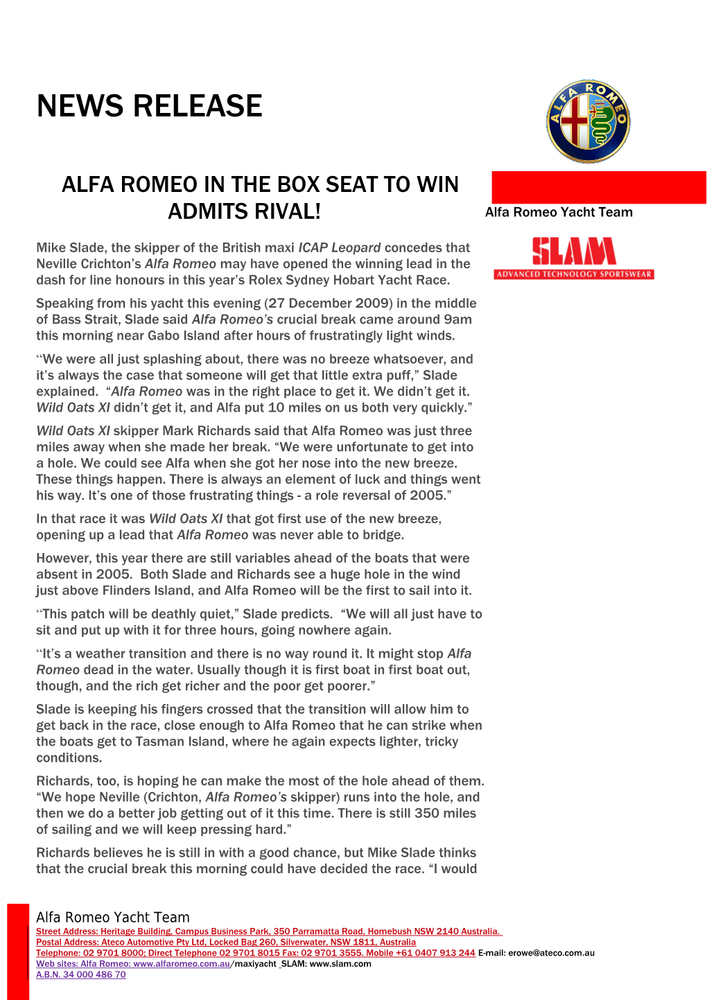 Alfa Romeo in the Box Seat to Win Admits Rival!