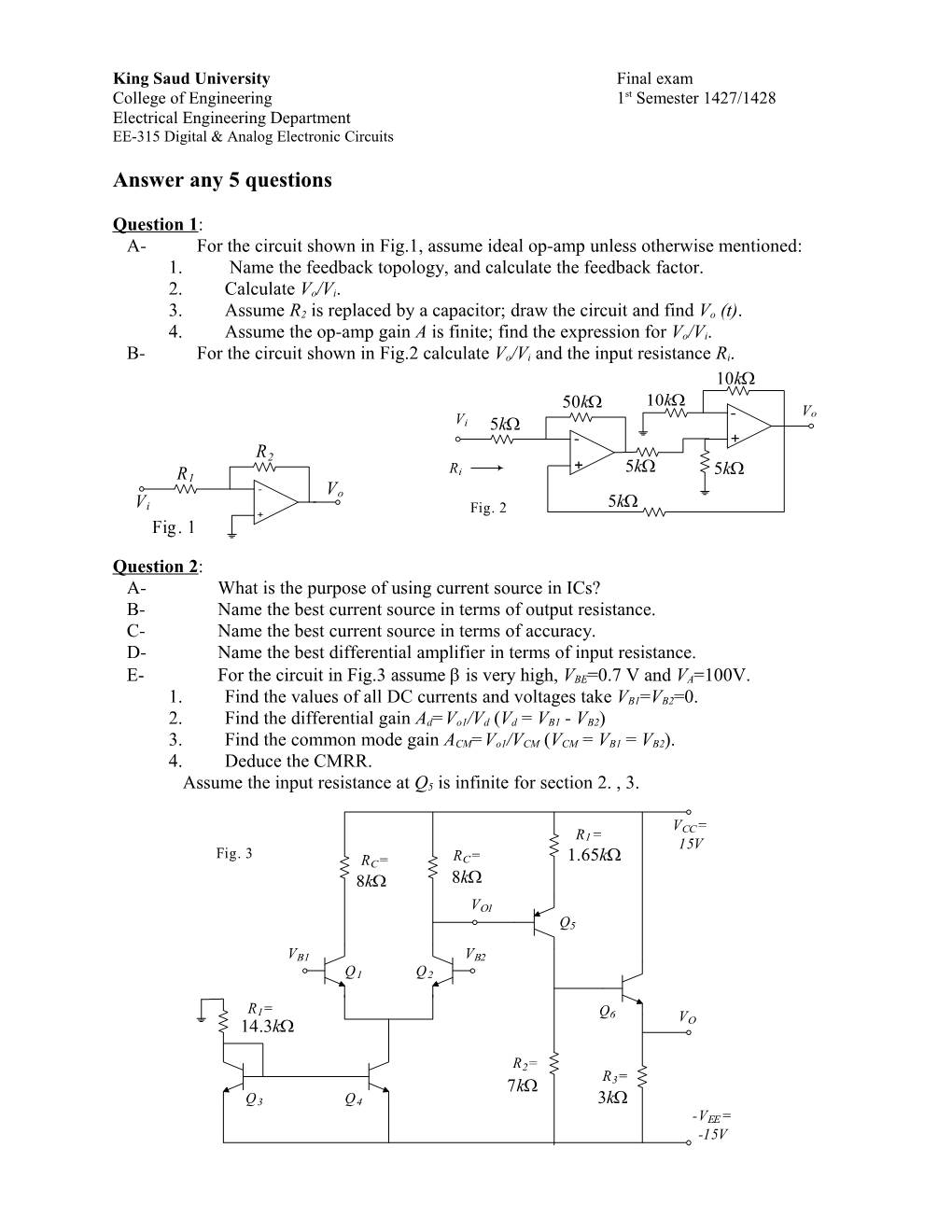 King Saud University Final Exam