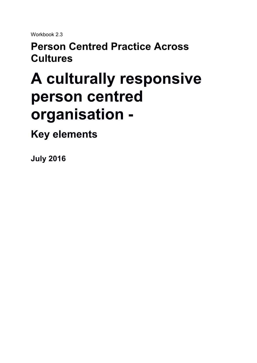 Person Centred Practice Across Cultures
