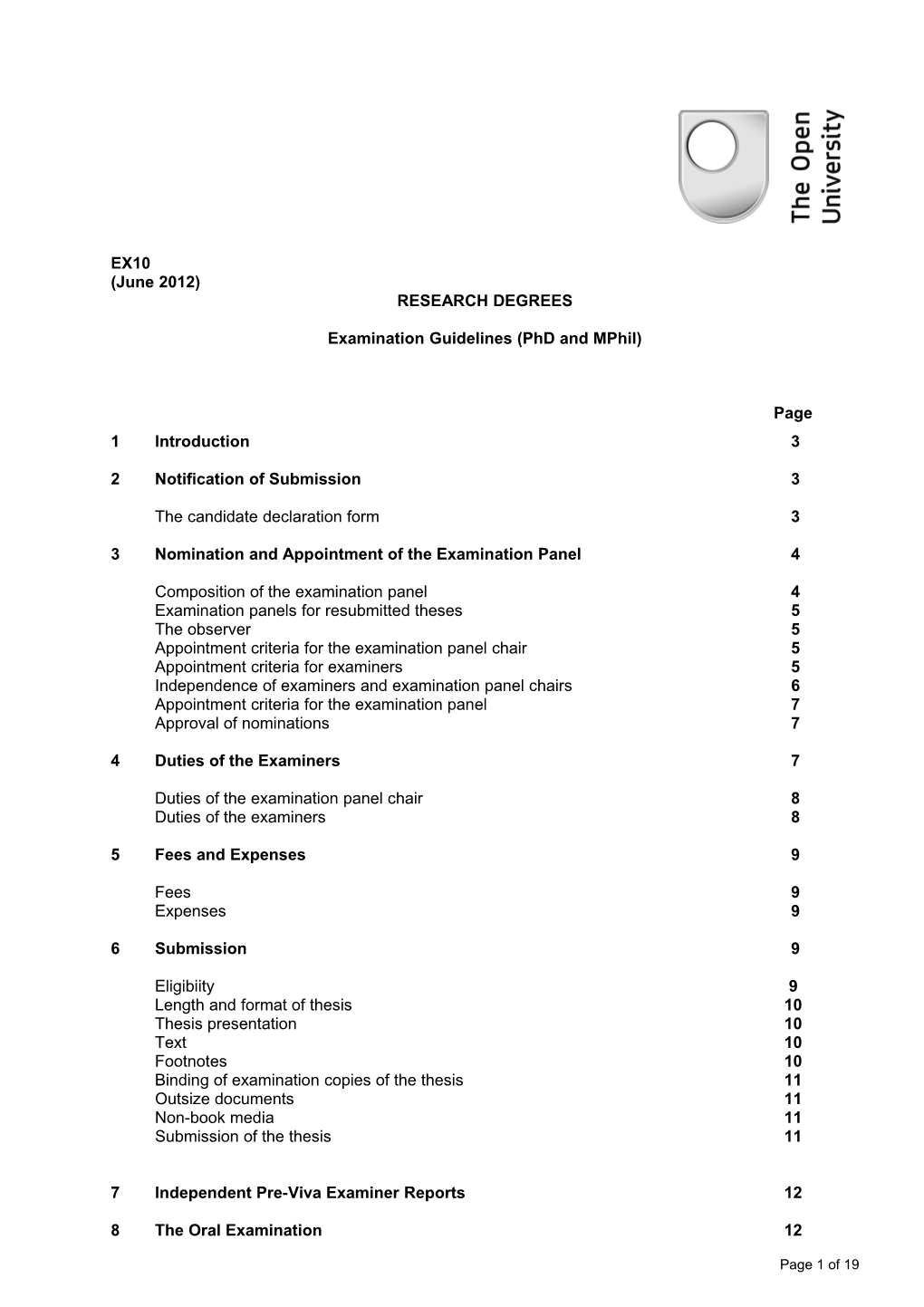 Research Degree Examination Guidelines (EX10)