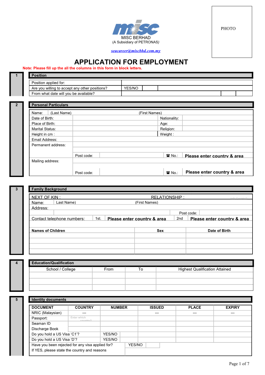 Note: Please Fill up the All the Columns in This Form in Block Letters