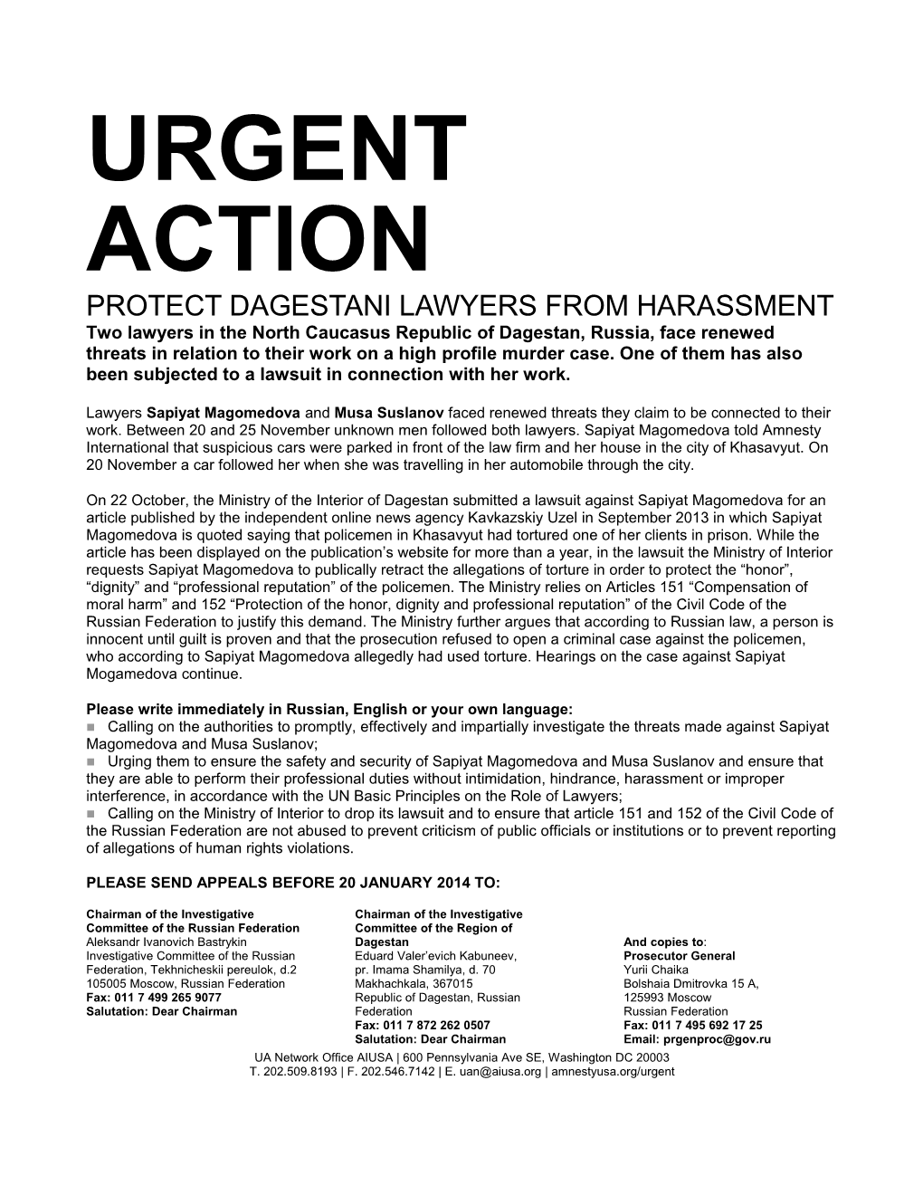 Protect Dagestani Lawyers from Harassment